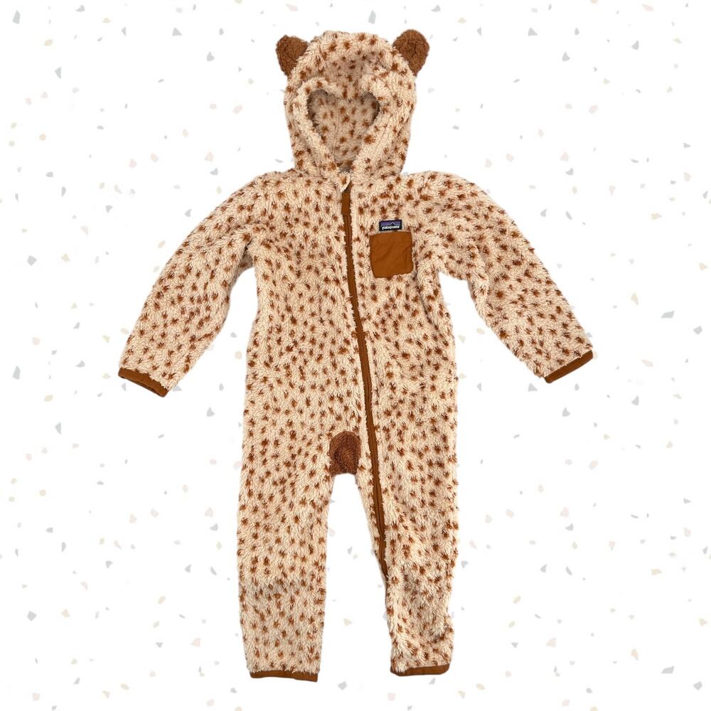 Patagonia Furry Friends Fleece Teddy Bear Bunting Tuber Tan Dear Deer Print 5T